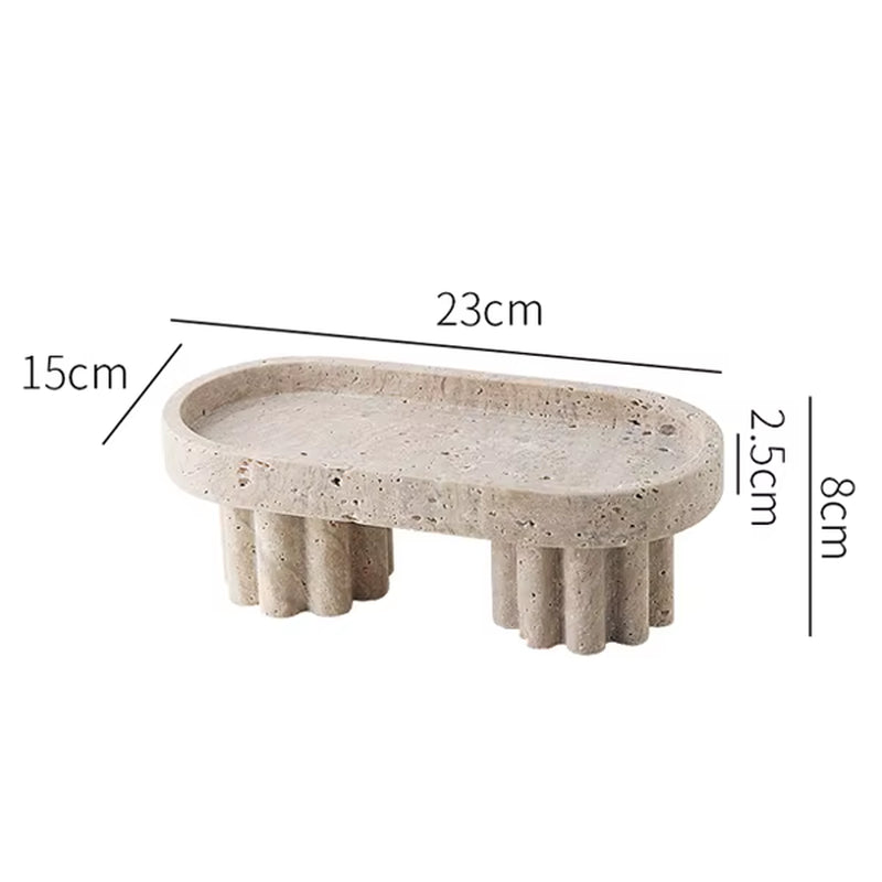 Luxury Marble Serving Tray with Legs, Decorative Travertine Dish for Coffee Table Decor, Stone Vanity Tray for Perfume Candles