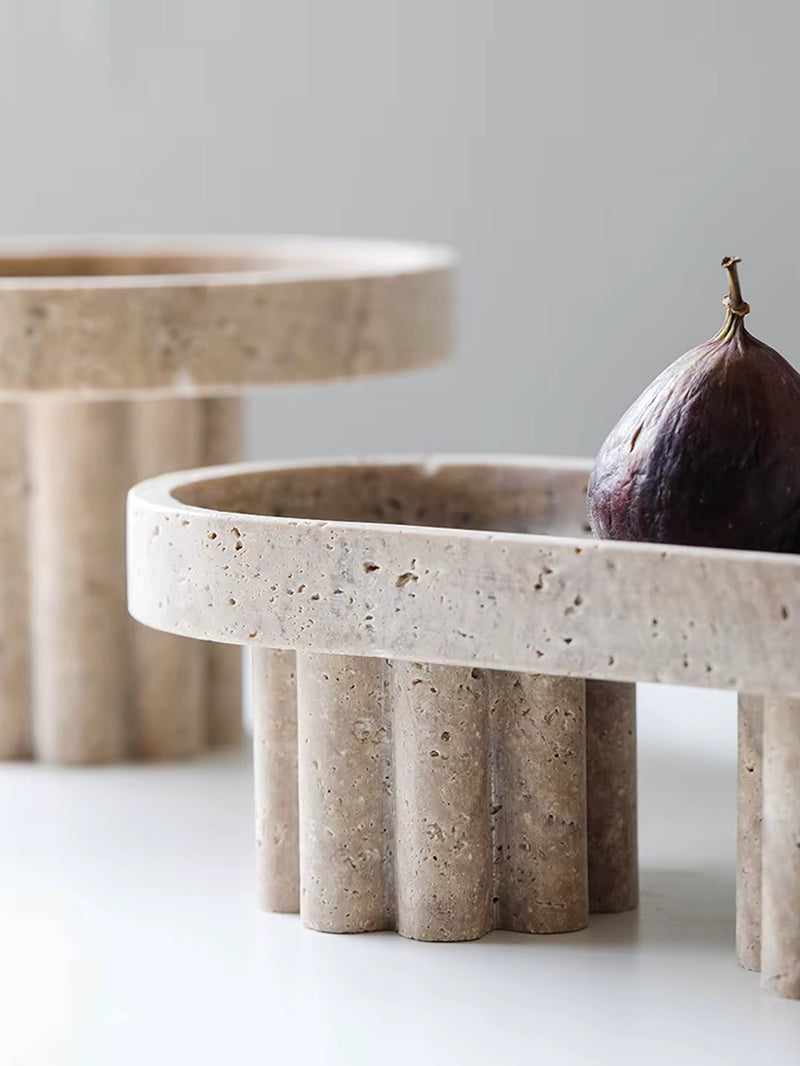 Luxury Marble Serving Tray with Legs, Decorative Travertine Dish for Coffee Table Decor, Stone Vanity Tray for Perfume Candles